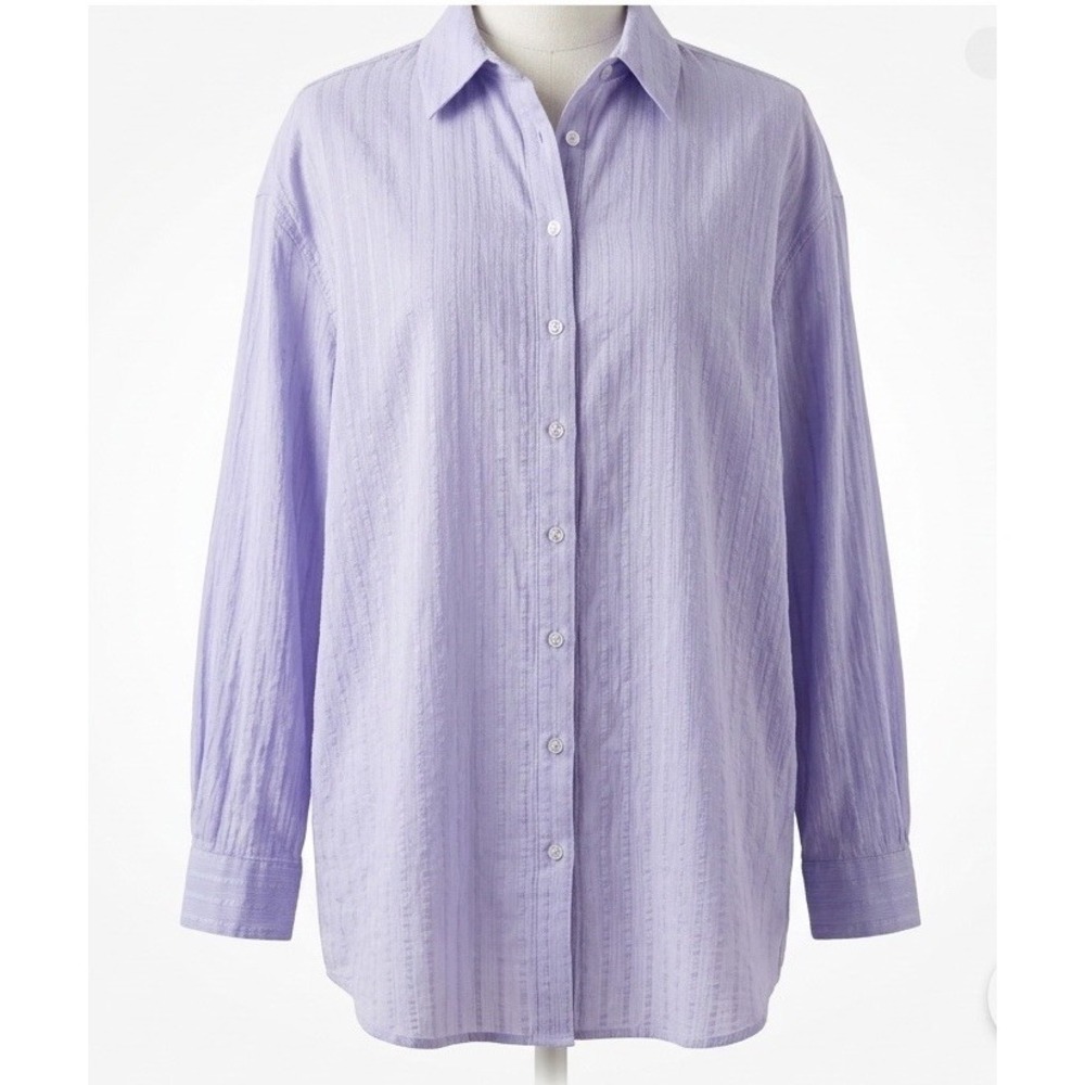 Anthropologie Women's XXS Oversized Boyfriend Style Lavender Button Up Beach